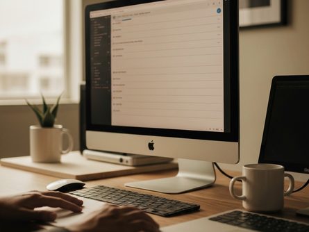 책상 위에 놓인 두꺼운 IT 기술 서적과 노트북, 연필, 형광펜이 함께 배치된 모습