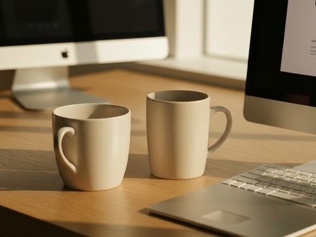 책상 위에 펼쳐진 대학 강의계획서와 노트북, 필기도구와 커피잔이 놓인 학습 공간