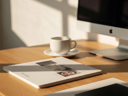 책상 위에 놓인 두꺼운 법전과 노트, 형광펜, 커피잔